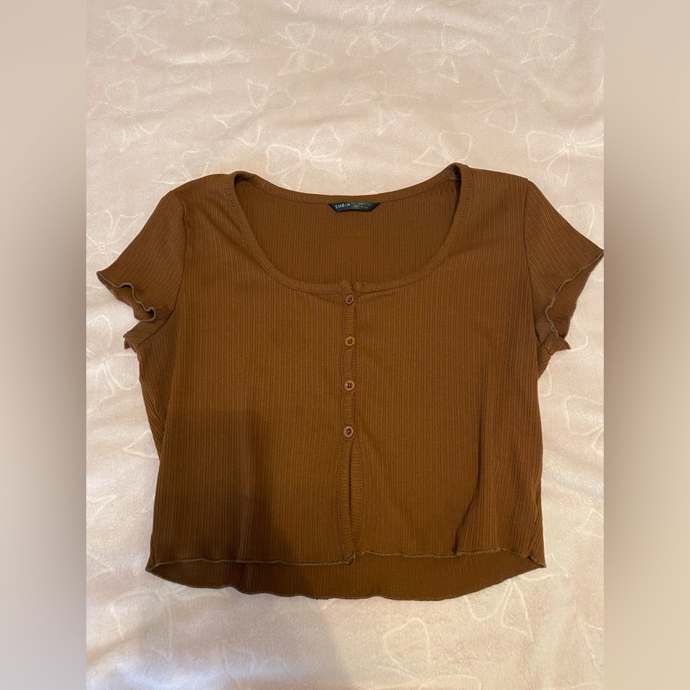 Brown Button-Up Ribbed Top